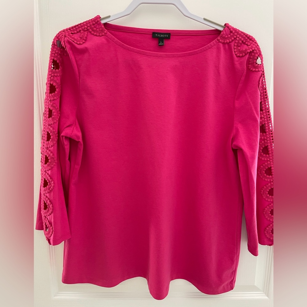 New Pink Talbots top with cutouts, size Large